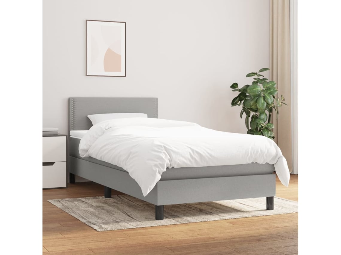 Cama Box Spring Con Colchón Tela Gris Claro 100x200 Cm