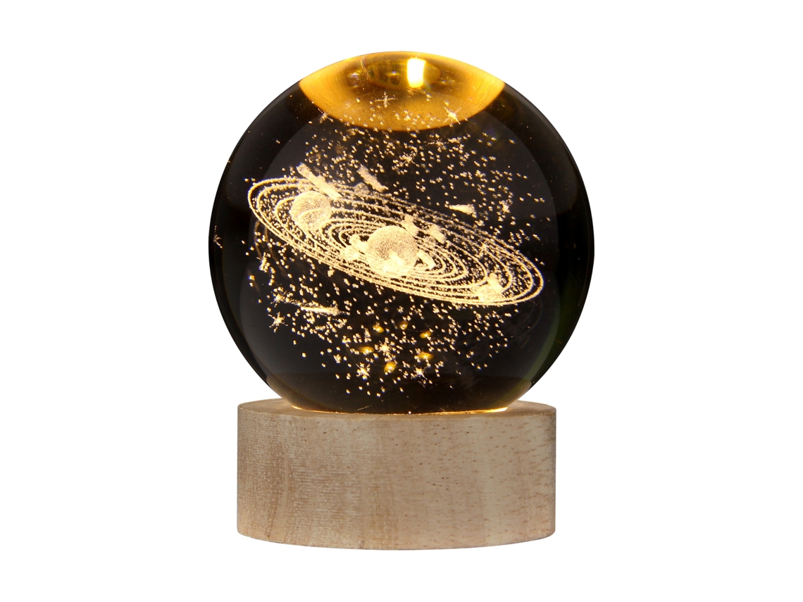 Lámpara de noche de cristal 3D con base de madera, regalo navideño