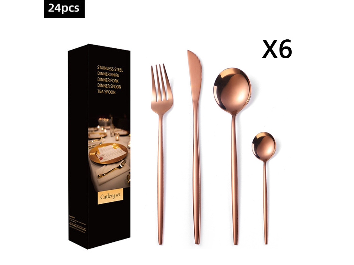 (juego De 24 Piezas - Oro Rosa) Juego De Cubiertos De Acero Inoxidable Con Cuchillo, Tenedor Y Cuchara.