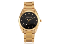 Reloj Hombre Con Strass Correa Acero Inoxidable Oro Cuarzo Dial Negro