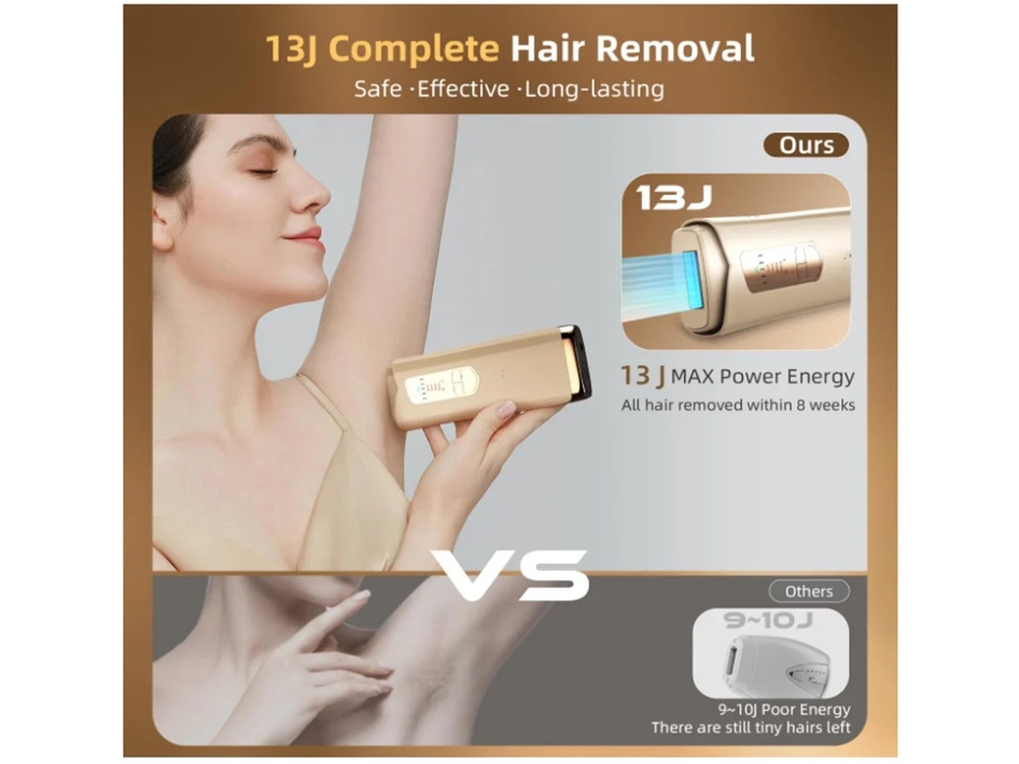 Depilación IPL para hombres y mujeres. Resultados permanentes con 5 niveles de energía y sistema de enfriamiento por hielo integrado para un efecto BestVite.
