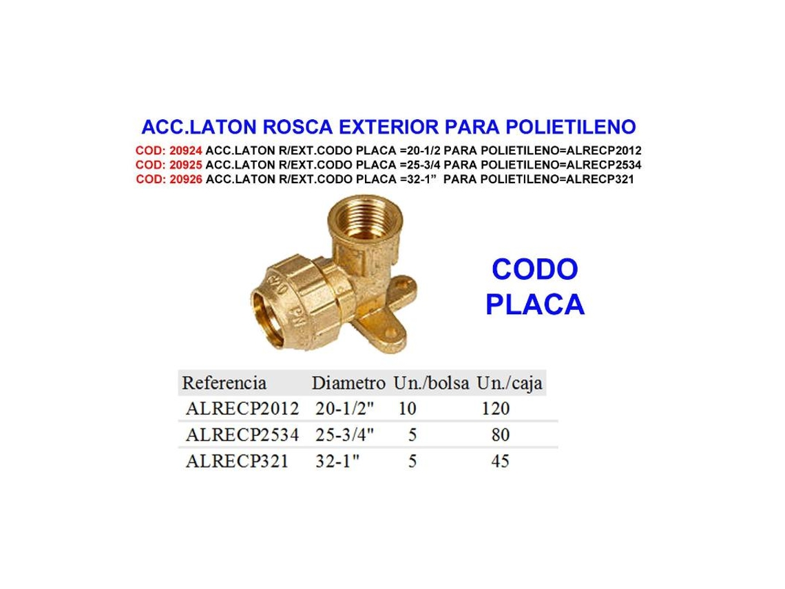 Acc.laton r-ext.codo placa 20-1-2 para polietileno alrecp2012