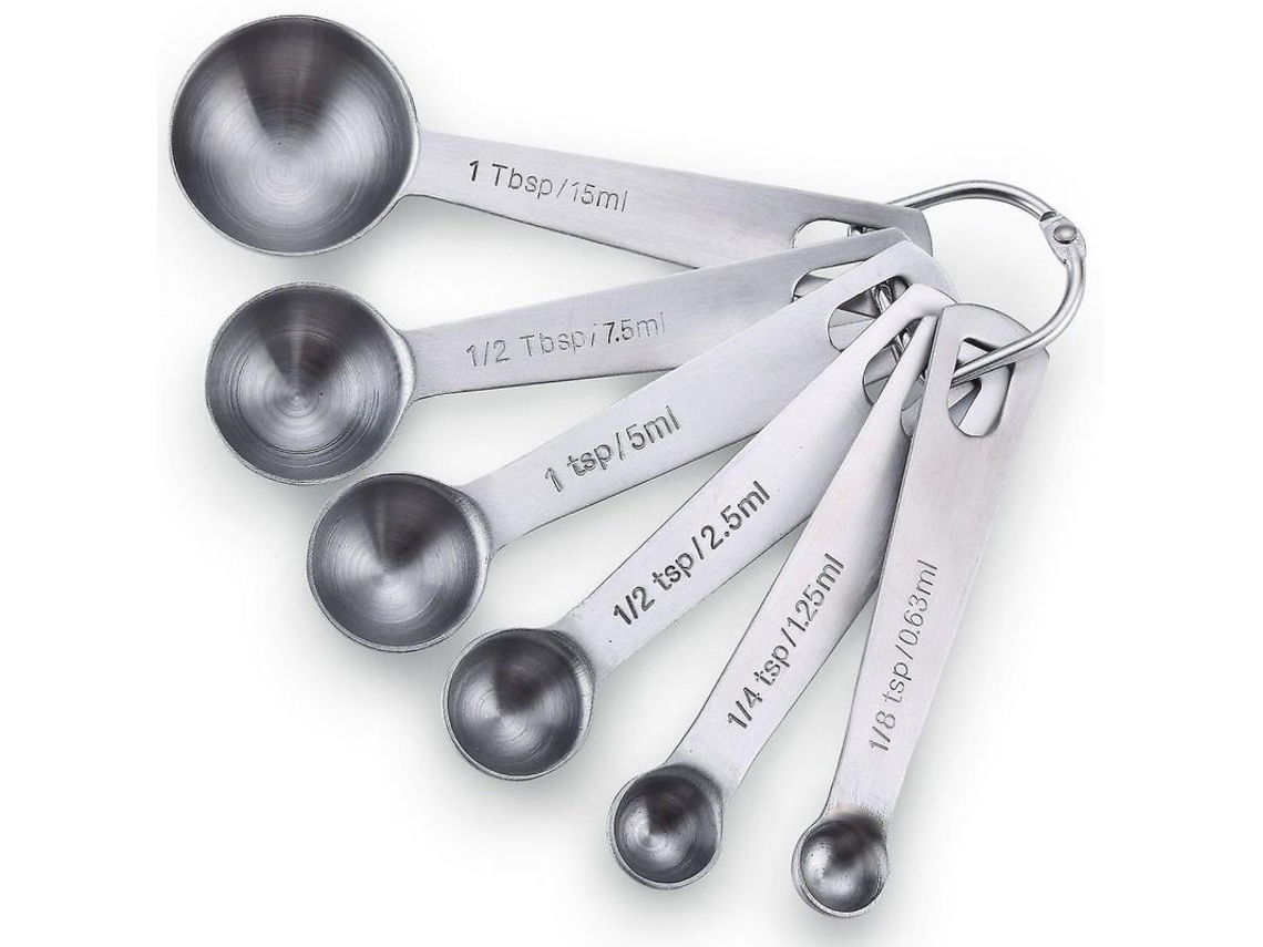 2026-8381-juego De 6 Cucharas Medidoras De Acero Inoxidable 430 Con Medidas Tbsp/tsp Y Ml Para Cocina Y Repostería