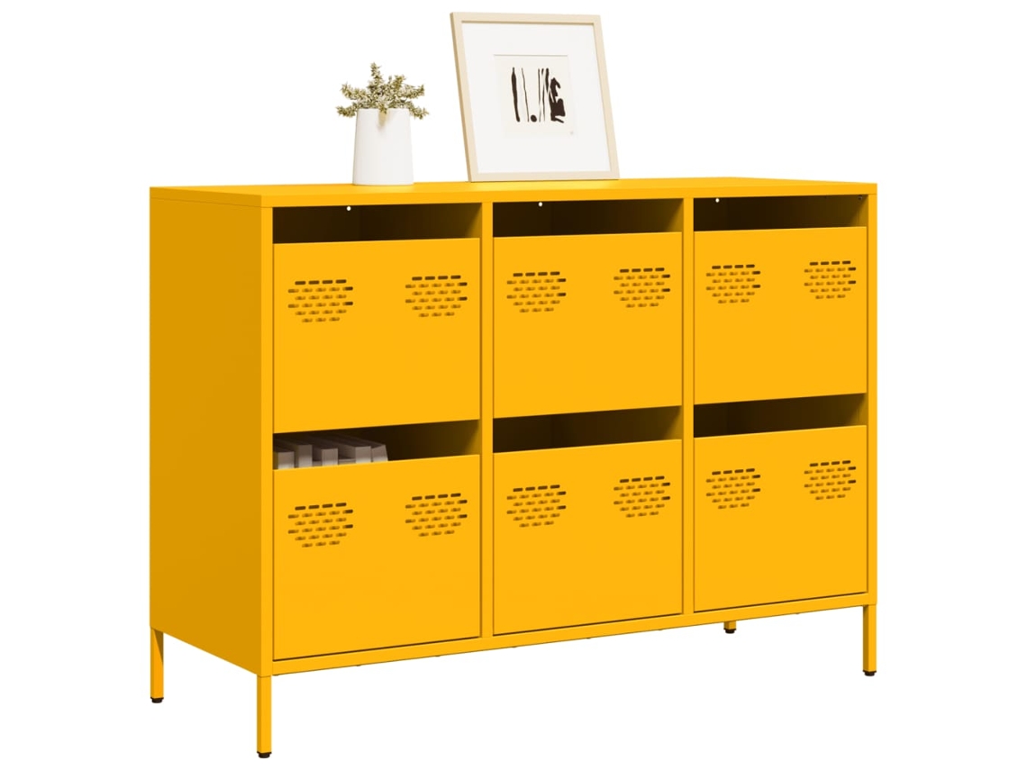 Aparador | Mueble De Comedor | Buffet Acero Laminado Frío Amarillo Mostaza 101,5x39x73,5 Cm Wsd16231