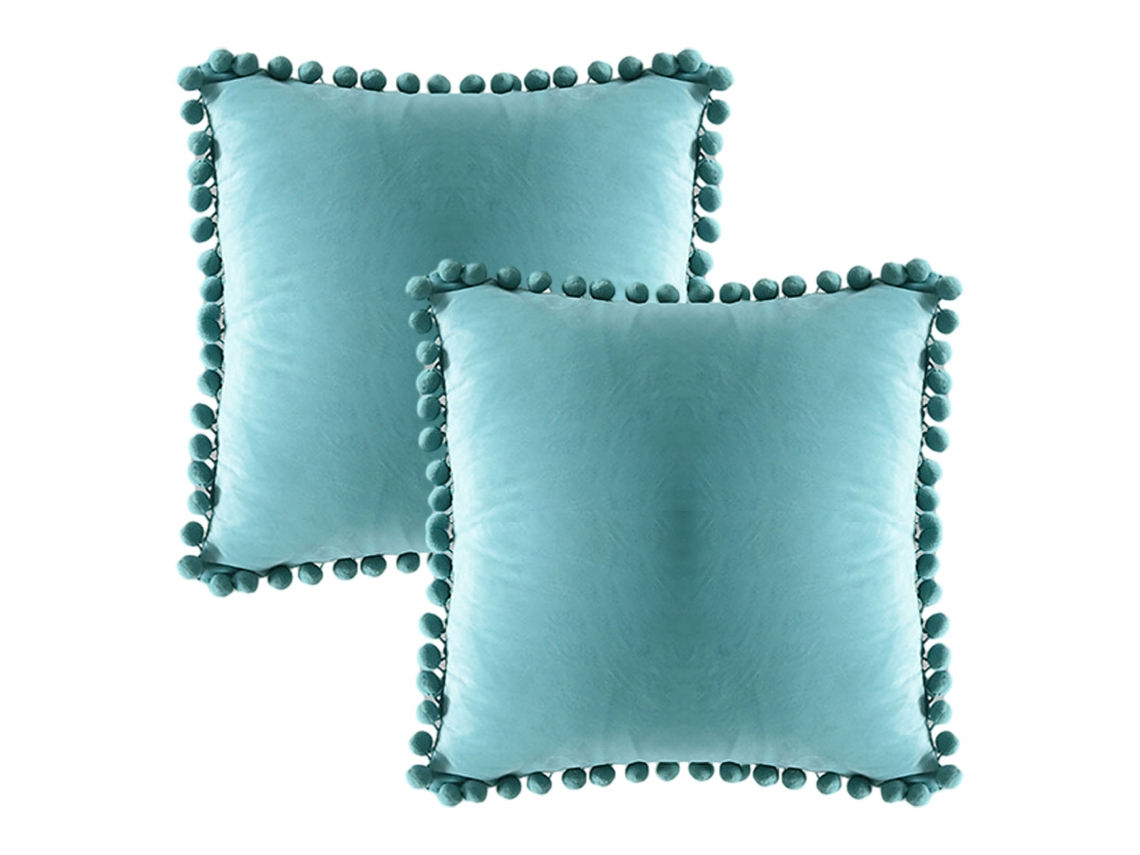 Juego De 2 Fundas De Almohada De Terciopelo Con Pompón, Estilo Rústico, 50,8 X 50,8 Cm