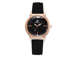 Reloj De Pulsera Para Mujer, Estilo Elegante, Esfera Redonda Con Estrellas, Piel Sintética, Movimiento De Cuarzo, Color Negro.