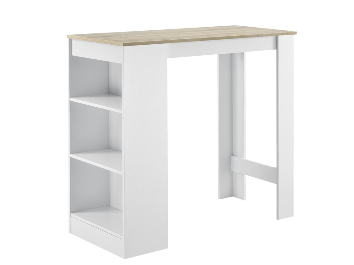 Mesa de bar Kouvola con 3 estantes aglomerado 110 x 50 x 103 cm - Blanco / Efecto roble [EN.CASA]