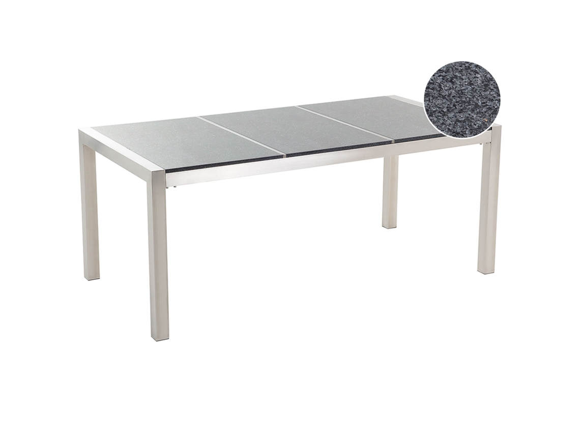 Mesa de comedor para 6 personas BELIANI Grosseto de Granito, Acero inoxidable Gris 90x180x74