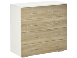 Cómoda de 4 cajones, diseño moderno, madera blanca.