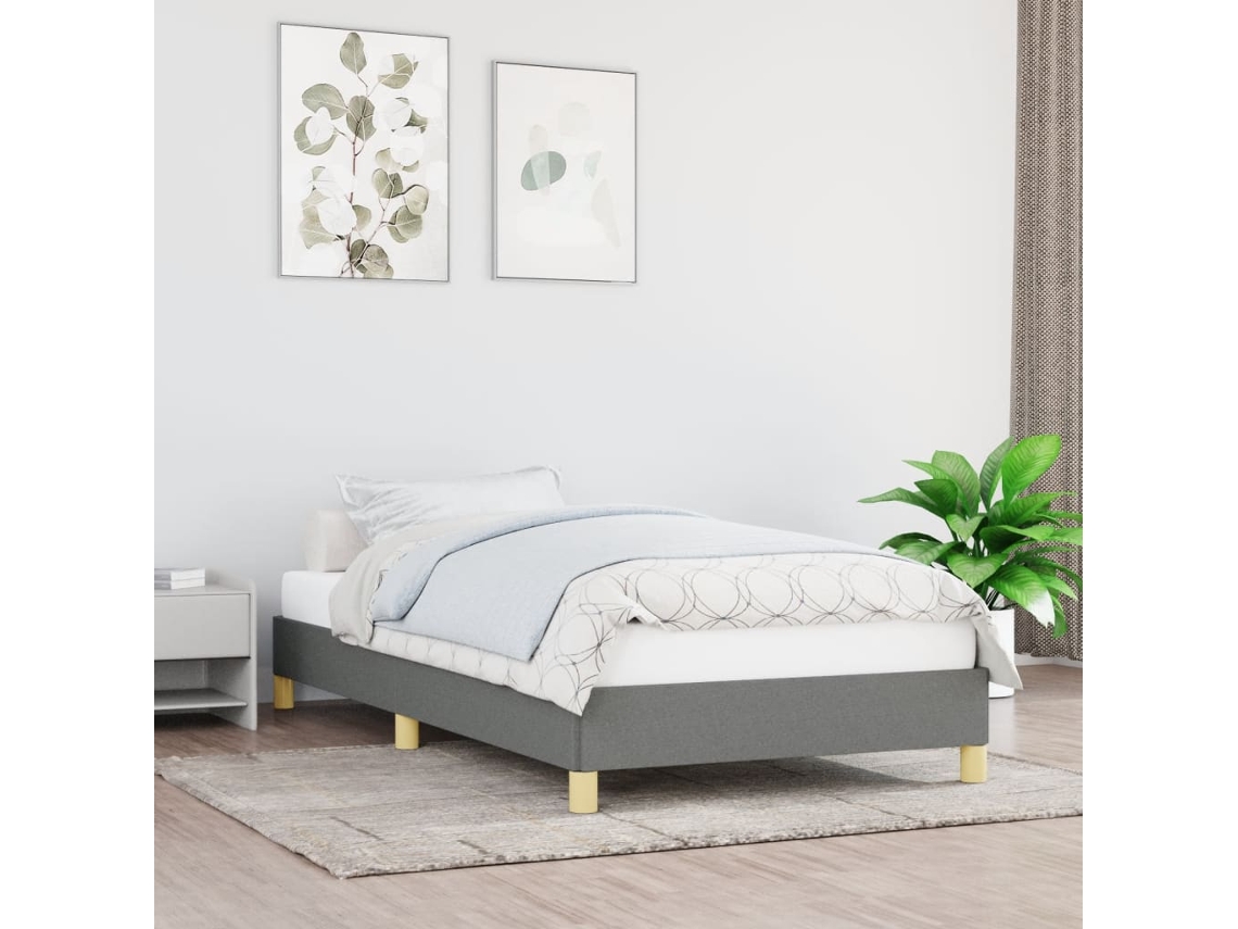 Estructura De Cama Sin Colchón Tela Gris Oscuro 90x200 Cm