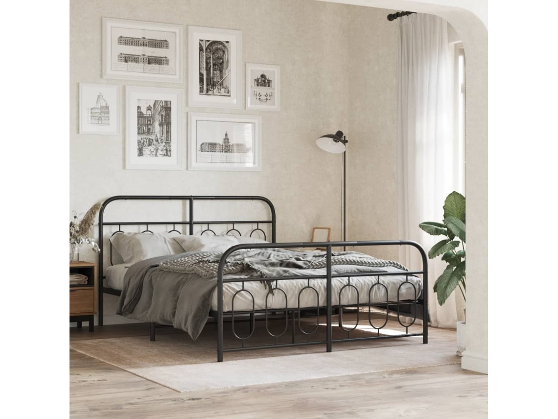 Estructura Cama Sin Colchón Con Estribo Metal Negro 135x190 Cm