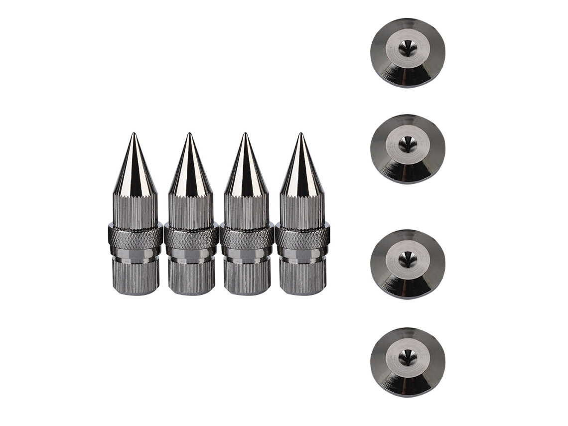 Base Antichoque Para Altavoces Amplificadores De Subwoofer Spike Con Alfombrilla Protectora De Cobre Cromado.