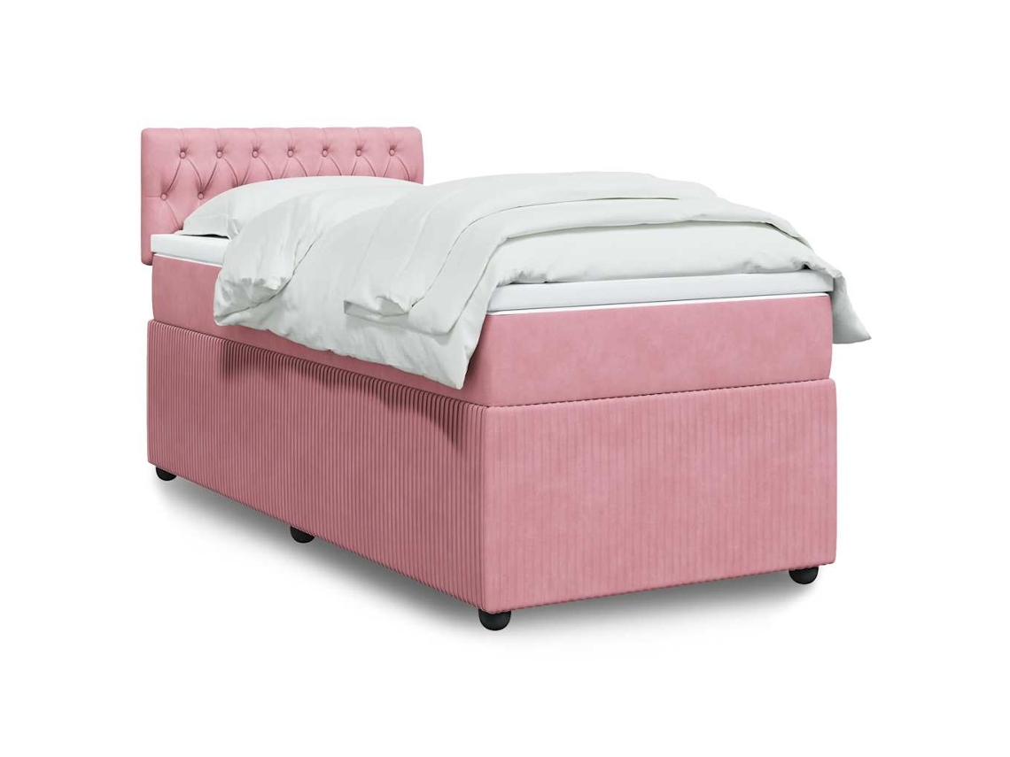 Cama Box Spring Con Colchón Terciopelo Rosa 90x190 Cm