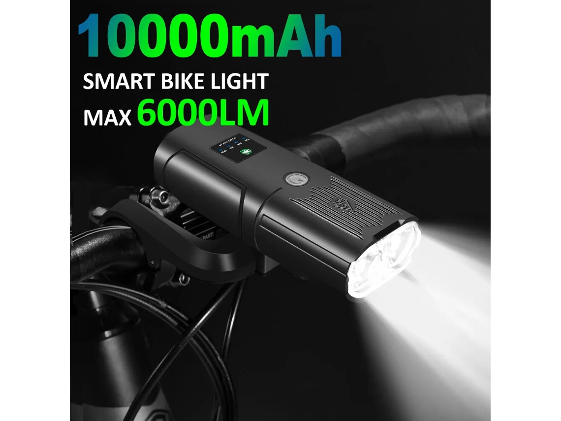 Bikight Farol Inteligente Bicicleta 6000 Lúmens Holofote Potente Bateria Externa 10000mah À Prova D'água Ajuste Automático Intensidade Estrada Mtb