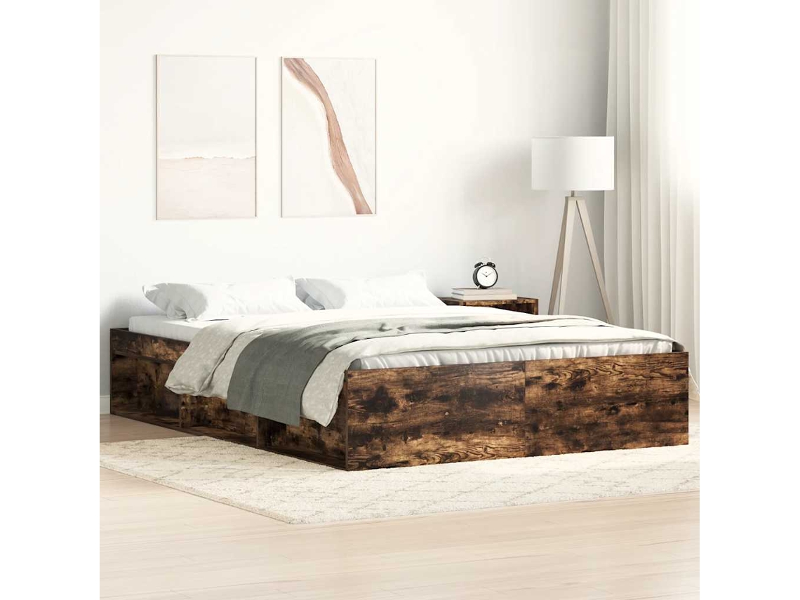Estructura De Cama De Matrimonio Roble Ahumado 135x190 Cm