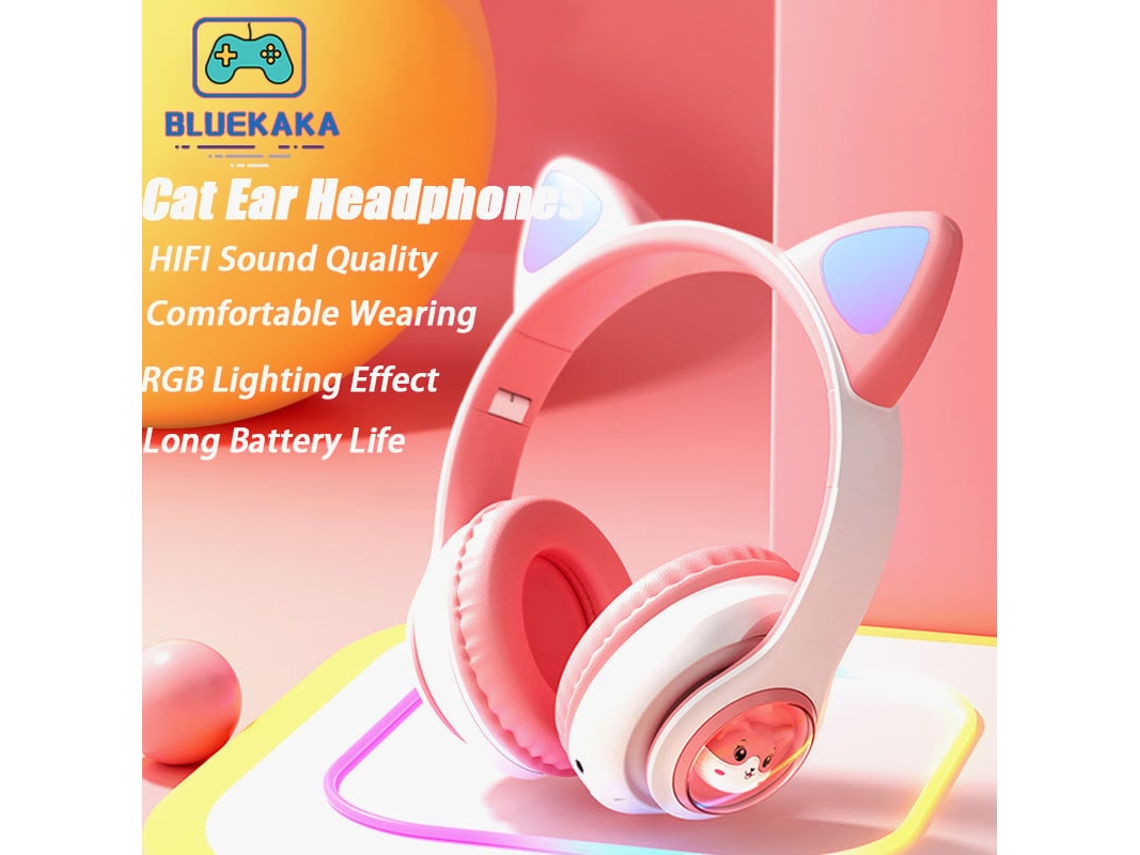 Auriculares Con Orejas De Gato (azules), Con Iluminación Rgb, Micrófono, Sonido Estéreo Hifi Y Cancelación De Ruido.