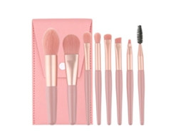 Juego De 8 Brochas De Maquillaje Portátiles Con Mango De Madera Y Cerdas Sintéticas.