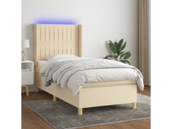 Cama Box Spring Colchón Y Luces Led Tela Crema 80x200 Cm