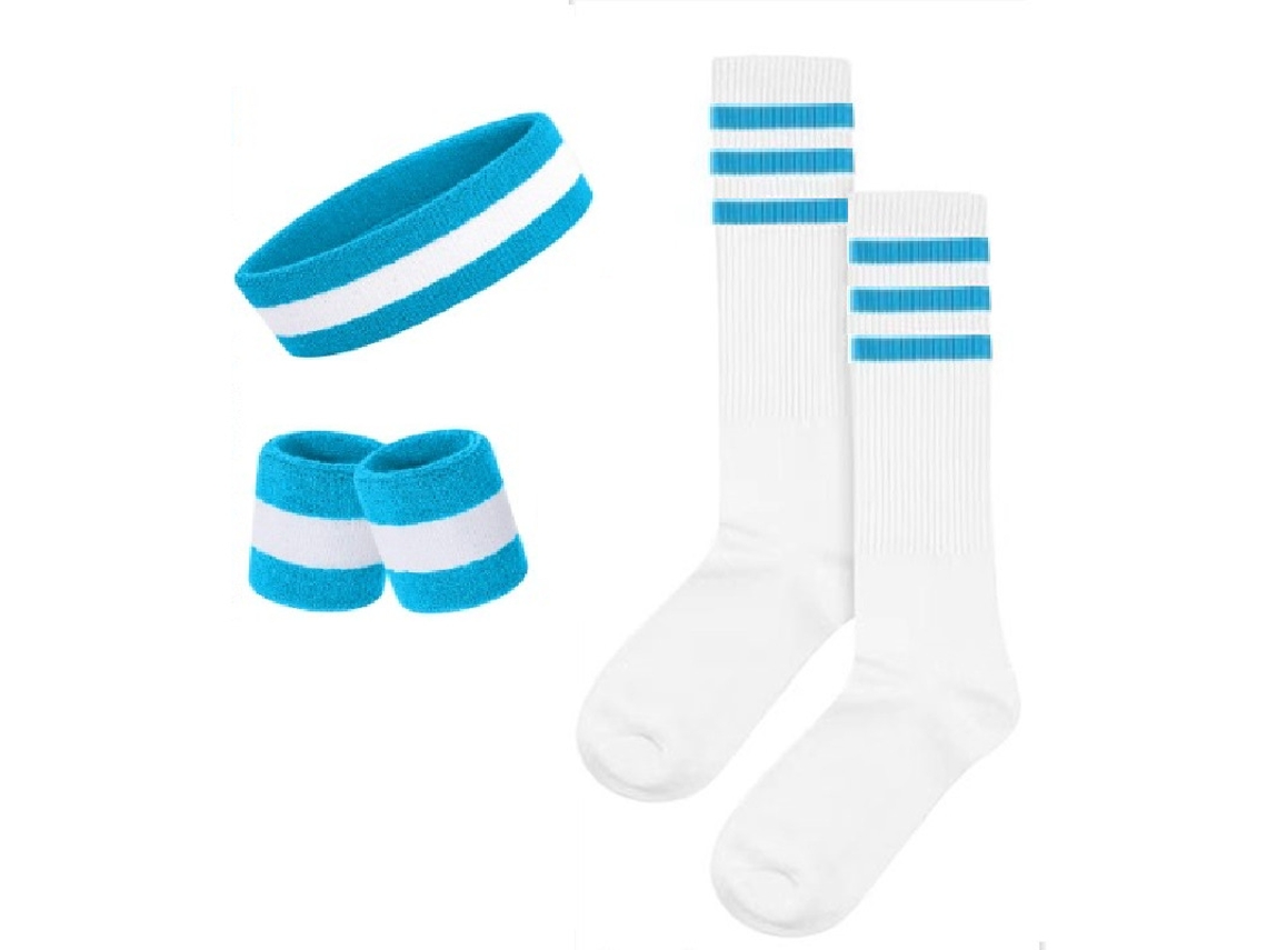 Conjunto completo Yuysan de diademas, muñequeras y calcetines deportivos elásticos, absorbentes del sudor para gimnasio y running, azul claro.