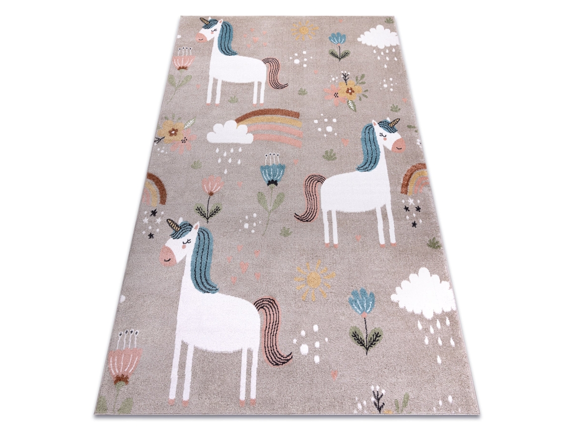 Alfombra Fun Sweety Para Niños, Unicornio, Arcoiris Beige (80 x 150 cm)