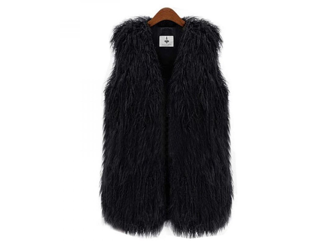 2026-chaleco De Pelo Falso Shaggy Para Mujer Waistcoat Jacket Coat Gilet Tallas S-3xl 2xl Negro