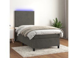 Cama Box Spring Colchón Y Led Terciopelo Gris Oscuro 90x190 Cm