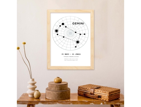 Póster NACNIC con La Constelación Geminis. Poster con Símbolo do Zodiaco en y Fondo do Cielo Estrellado