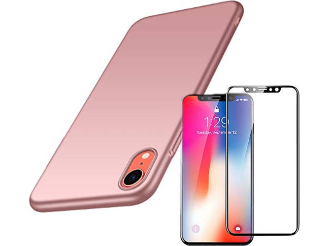 Kit Funda y Protector Cristal 5D iPhone XR SlimShield Rosa