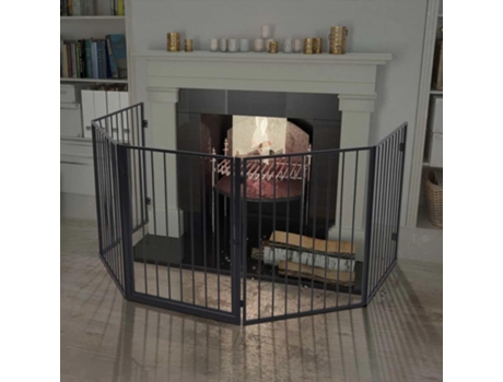vidaXL Valla reja de chimenea para mascotas acero negro
