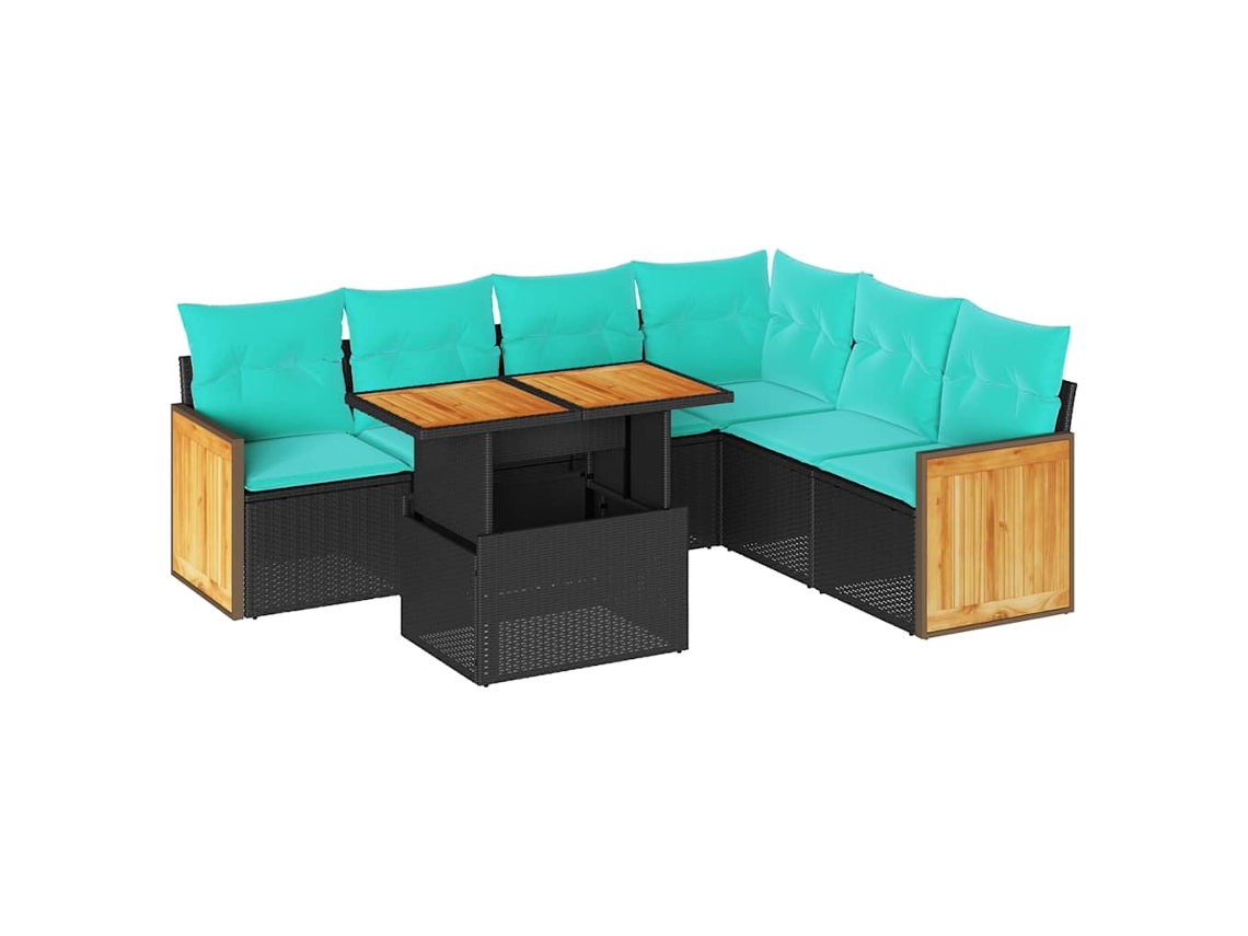 Maison Exclusive - Set Sofás Jardín Y Cojines 7 Pzas Ratán Sintético Acacia Negro