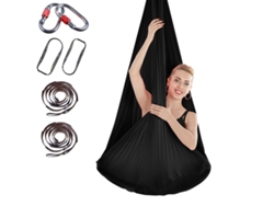 Hamaca de yoga de 400 x 280 cm con correa de extensión y cierre (negra)