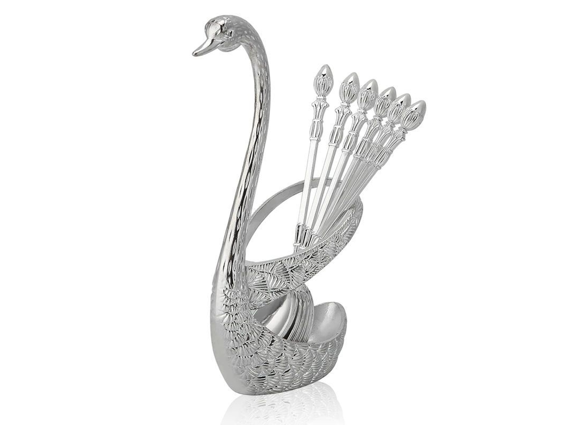 Cuchara De Café De Aleación De Zinc Con Soporte En Forma De Cisne Para Postres, 6 Piezas