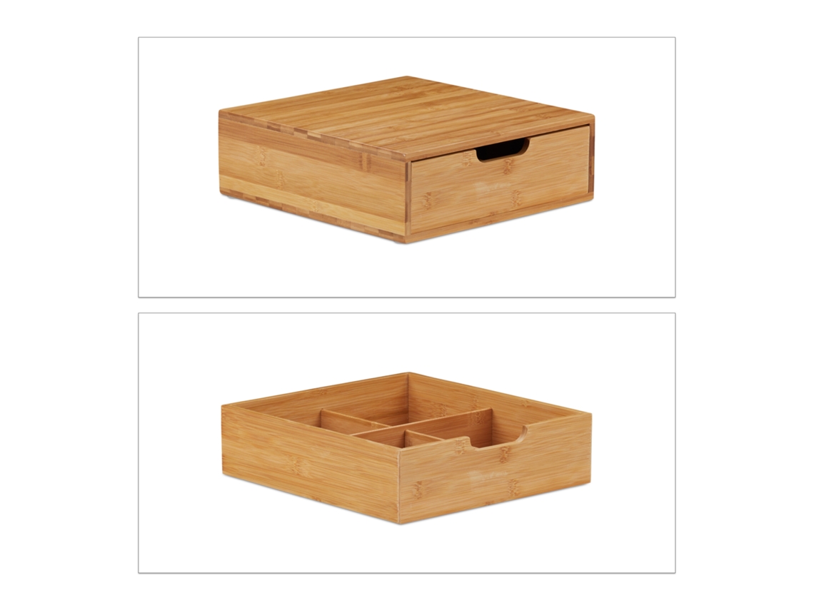 Caixa De Gavetas Em Bambu Relaxdays, Organizador De Gavetas, Visual Natural, Hbt 10 X 29,5 X 30cm, Natural