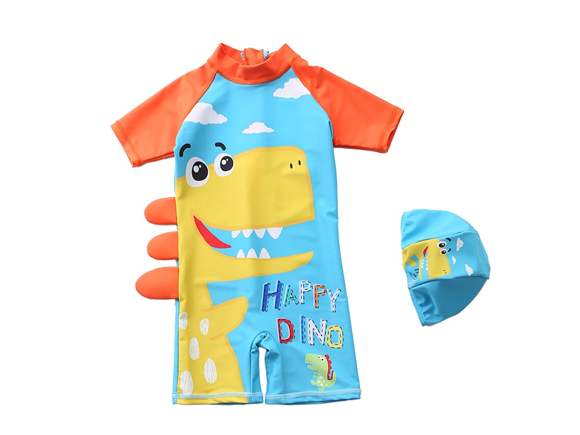 Traje de baño UV para niño, dinosaurio azul, manga corta