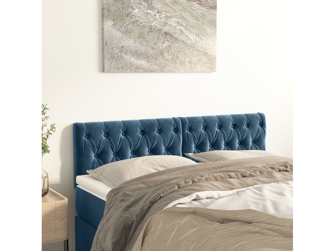 Cabeceros 2 Unidades Terciopelo Azul Oscuro 72x7x78/88 Cm