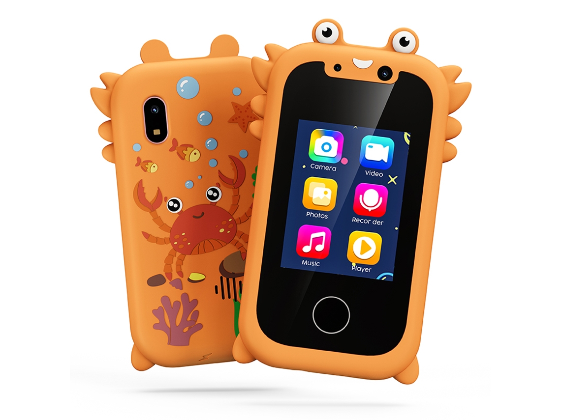 (Naranja) Juguete para teléfono inteligente, juguete con pantalla táctil, cámaras duales y reproductor de música.