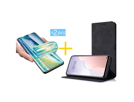Pack 2 X Película de Vidrio Templado Hidrogel Funda GANDY por TCL 20L Plus Flip Cover PRM Negro GANDY