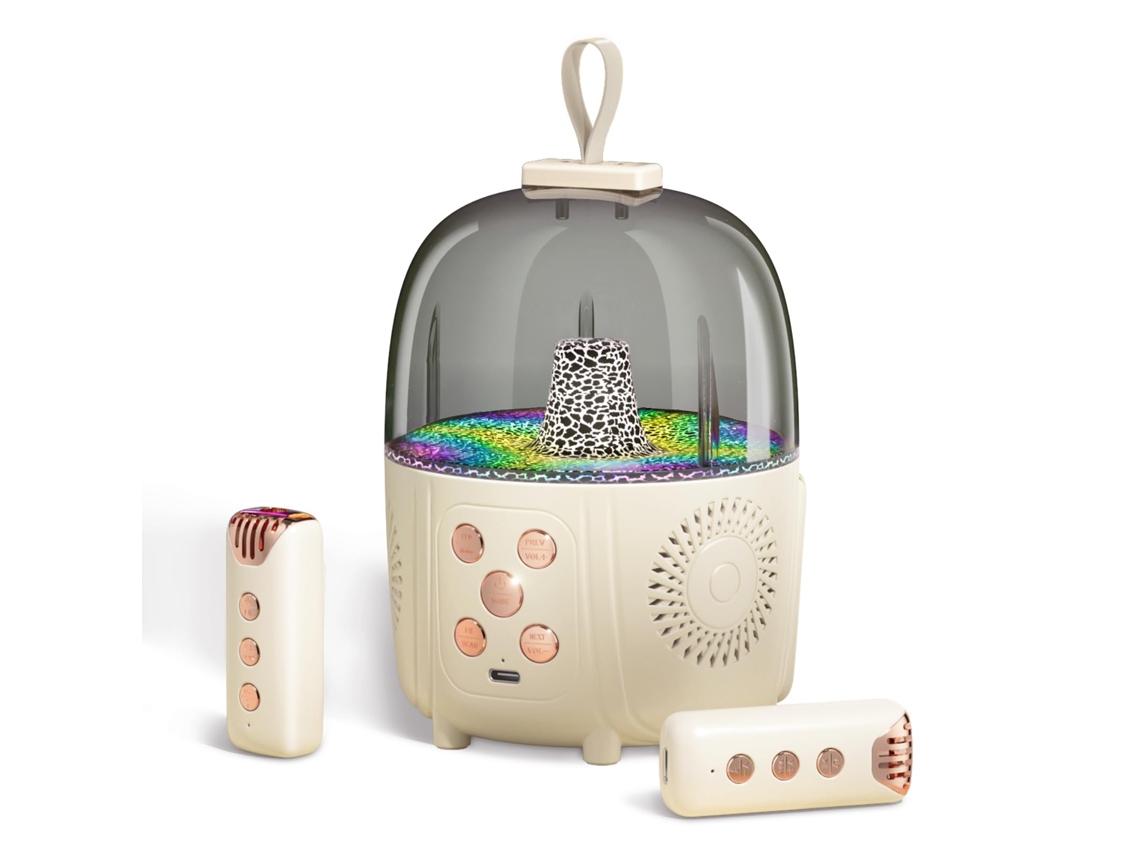 Máquina de karaoke portátil Bluetooth con 2 micrófonos inalámbricos para niños y niñas, coro inalámbrico, luz ambiental y sonido estéreo 3D.