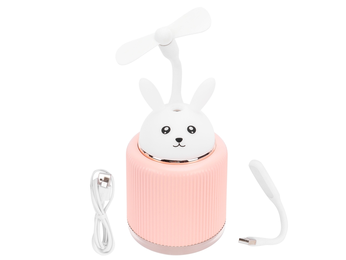 Mini Humidificador Usb Para Carrito/dormitorio/oficina, Diseño De Conejo Rosa Con Luz Led, 300 Ml.