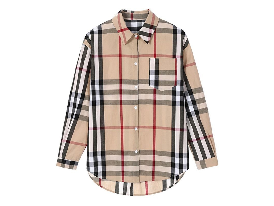 Camisa Mujer Cuadros Manga Larga Botones Casual Blusa Con Bolsillo Talla 4xl Caqui 4xl Caqui