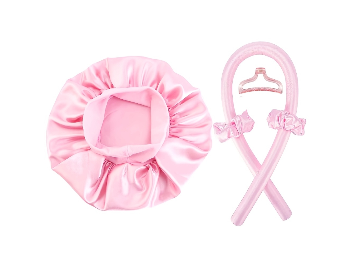 Conjunto De Gorro De Seda Para Dormir Con Pinzas Para El Cabello, Gomas Elásticas, Diademas Y Rulos Protege El Cabello Y Crea Ondas Mientra