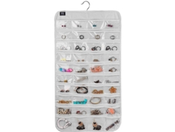 Organizador De Joyas Con 80 Bolsillos, Diseño Doble, Malla De Algodón Y Colgador De Aluminio Extraíble (blanco)