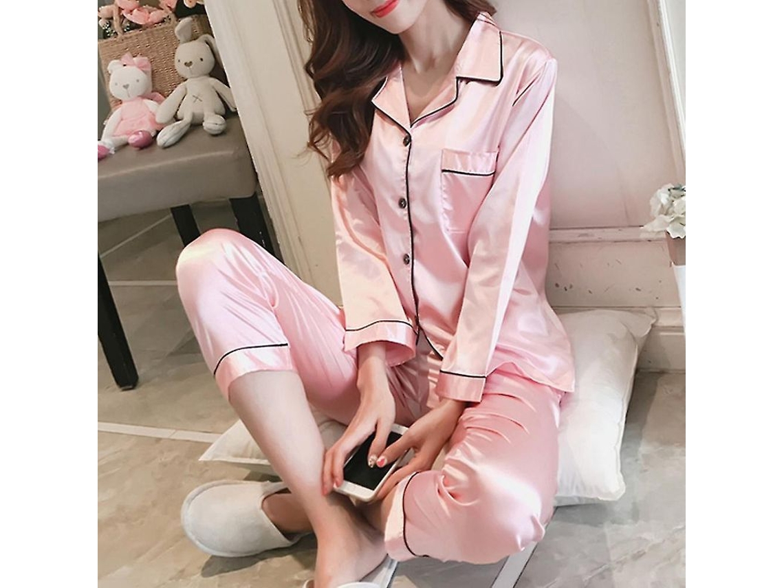 2026-pijama De Seda Satinada Para Mujer Con Manga Larga Conjunto De Pijamas Nocturno