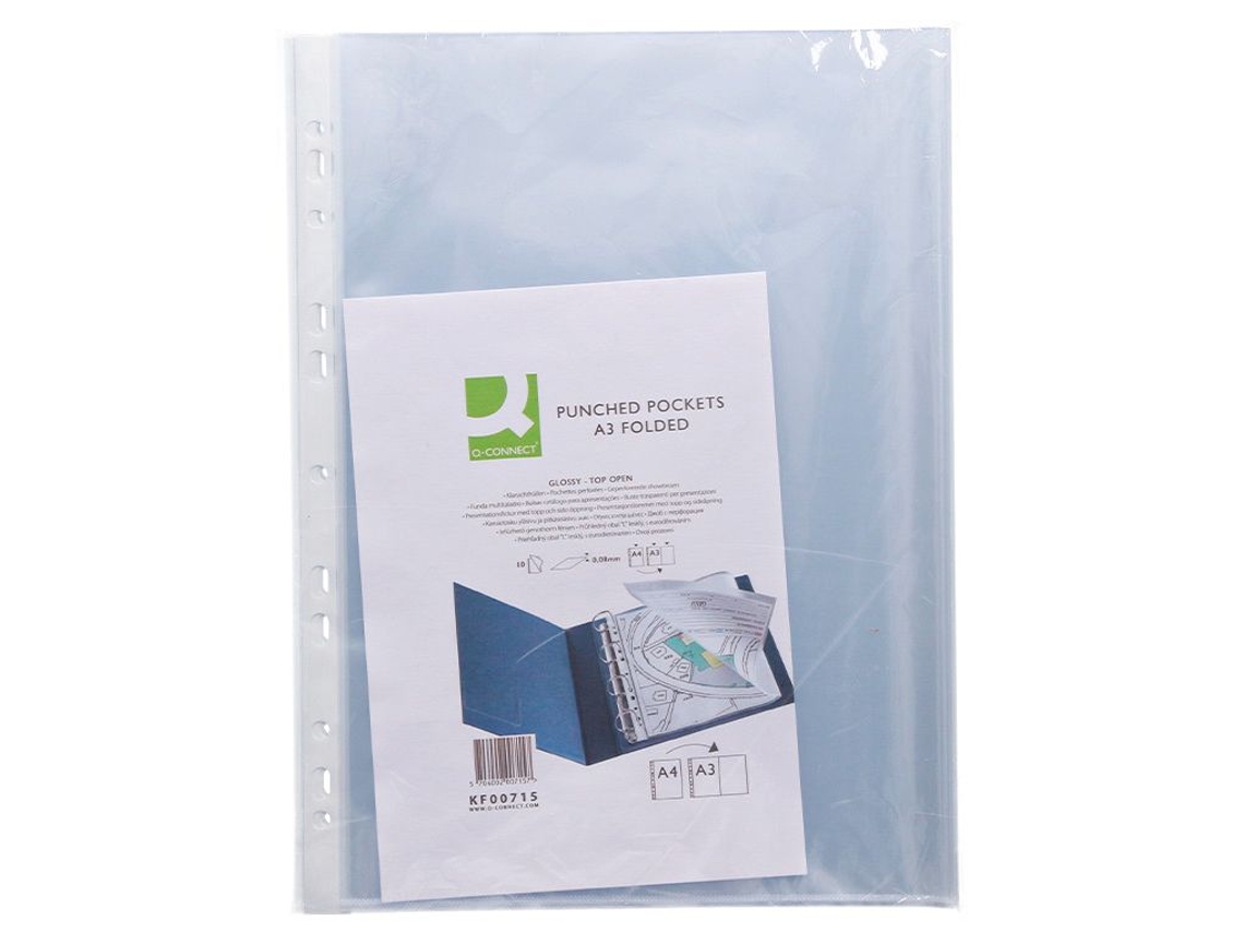 Q Connect Funda Multitaladro A3 Apaisada 80 micras con Apertura Superior - 10 Ud.