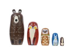 Conjunto De 5 Muñecas Rusas De Madera Oso Pingüino Juguete Apilable Decorativo
