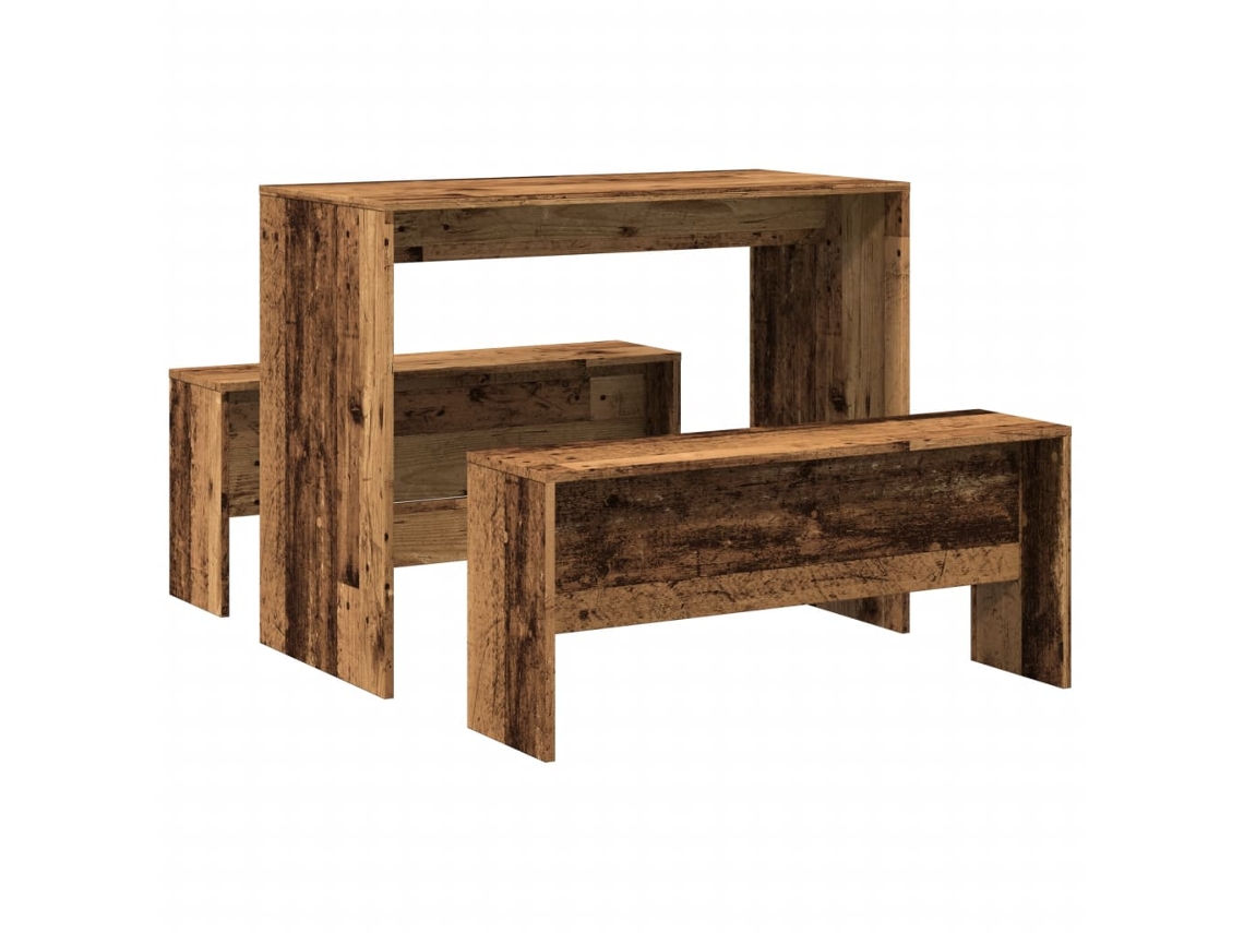 Maison Exclusive - Mesa Y Bancos De Comedor 3 Pzas Madera De Ingeniería Envejecida