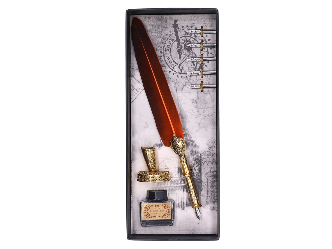 Pluma De Pluma Vintage Exquisita Acero Inoxidable Escribir Suave Resistente Al Desgaste Naranja