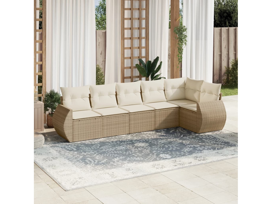 Conjunto de 6 sofás de jardín con cojines de mimbre beige Dkd Home Decor