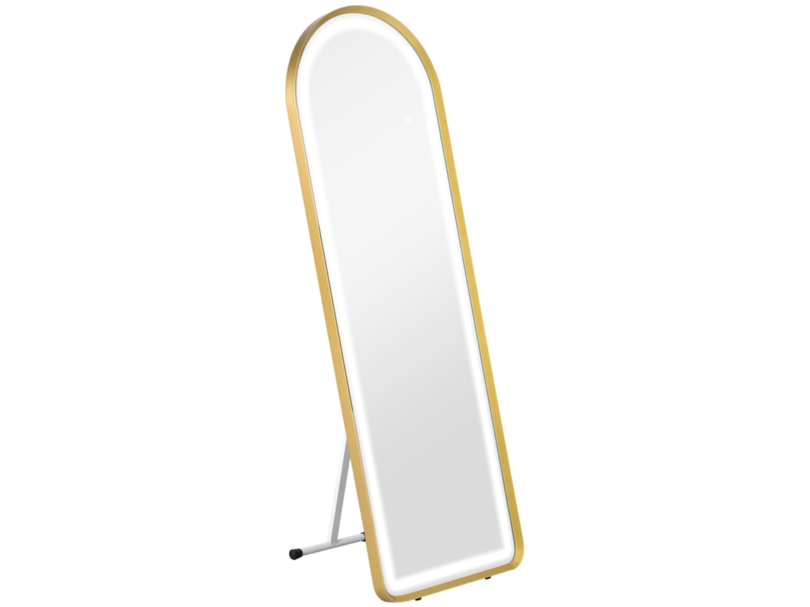 Espejo de cuerpo entero con luz LED regulable, espejo de pared y de pie, espejo de armario con interruptor táctil, color dorado, 47 x 146 cm.
