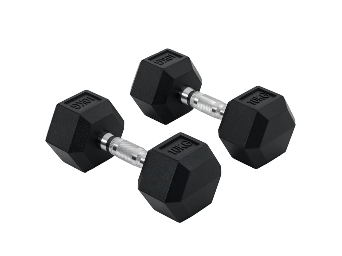 Mancuernas De 10 Kg Con Barra De Conexión Hexagonal Negra Y Plateada